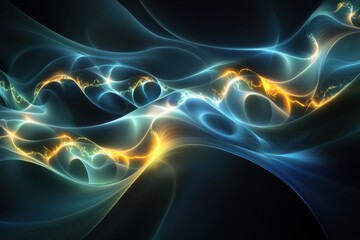 Fototapete - Intricate patterns of blue and gold light create a mesmerizing abstract design in motion