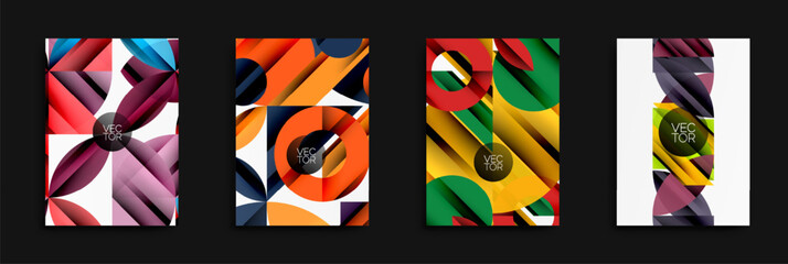 Poster - Abstract geometric designs. Bright colors, layered shapes create dynamic visual patterns. Modern vector illustrations for backgrounds.