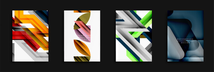 Fototapete - Abstract geometric designs. Bright colors, layered shapes create modern backgrounds. Minimalist style, dynamic compositions.