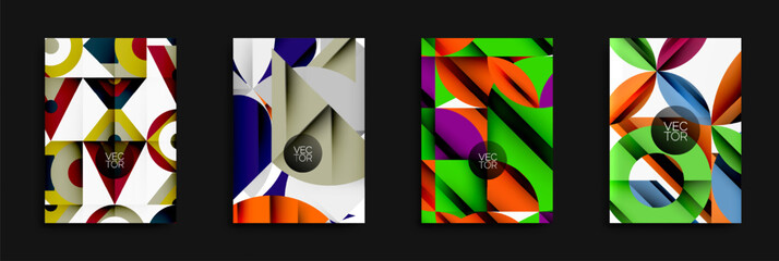 Fototapete - Abstract geometric designs. Bright colors, overlapping shapes, modern vector illustrations. Dynamic compositions, vibrant palettes, stylish backgrounds.