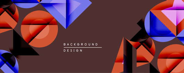 Fototapete - Abstract geometric shapes, vibrant colors, modern design. Red, blue, pink elements create dynamic composition. Minimalist style.
