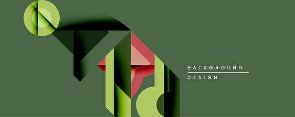 Leinwandbilder - Abstract geometric shapes overlap, creating depth. Green, red hues dominate design. Minimalist style, modern aesthetic.