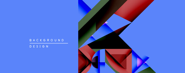 Fototapete - Abstract geometric composition. Blue background features red, green shapes. Modern design elements create dynamic visual impact.