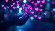 © BehikeChanel - A hand holds a phone displaying glowing hearts against a blurred city night backdrop.  Perfect for social media, love, or technology concepts.