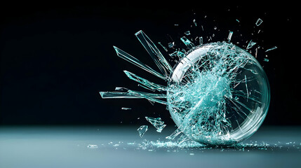 Poster - Shattered Teal Glass Sphere On Dark Background