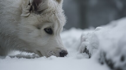  A curious husky puppy explores a snowy la-2 - prints covered puppy snowy footprints