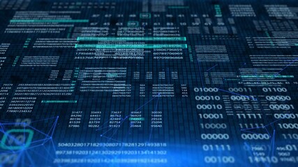 Fototapete - Digital Binary Code Futuristic User Interface Background. Number Random System Selection Realtime Technology Interface Processing 4K Motion.