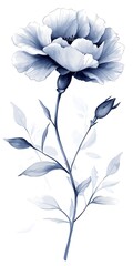 Poster - Serene Blue Watercolor Flower with Delicate Leaves on White