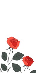 Poster - Two Red Roses on White Background Minimalist Floral Illustration