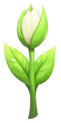 Poster - Unopened White Tulip with Green Leaves Illustration
