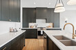 © Scott Prokop - Kitchen with black cabinets and a white countertop