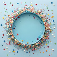  Colorful celebration background with party confetti on pink back