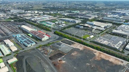 Poster - Aerial view of an industrial area lined with factories