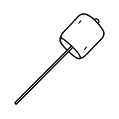 Simple black and white marshmallow on a stick line art style illustration graphic