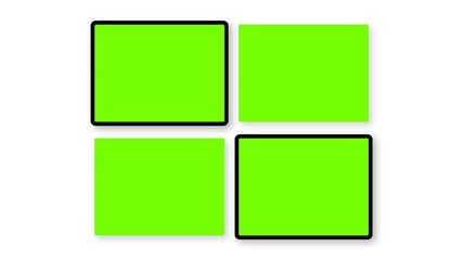Fototapete - Animated Tablet Computers Mockups With Horizontal Green Web Screens, Isolated On White Background