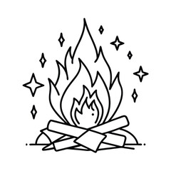 Poster - Minimalist Campfire Illustration With Stars Around The Flame And Wooden Logs
