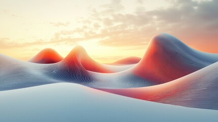 Poster - Abstract Landscape with Curved Lines and Warm Sunset Hues