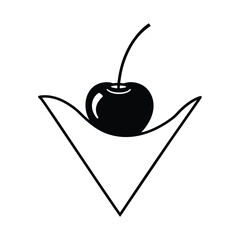 Poster - Minimalist Black And White Cherry Icon Resting On Triangle Shape Vector Graphic