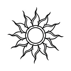 Poster - Black Outline Sun Illustration On White Background Decorative Vector Graphic Element