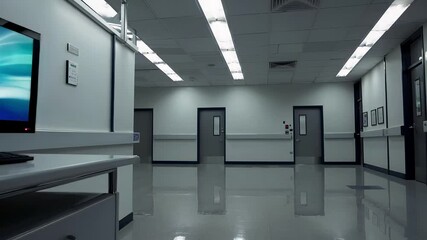 Poster - Modern Office Space with Computers and Bright Fluorescent Lighting