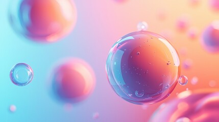 Poster - Colorful Water Bubbles Floating in Soft Pastel Background
