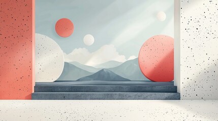 Poster - Abstract Geometric Landscape with Circles and Soft Color Palette