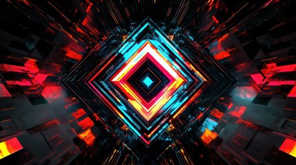 Aufkleber - Abstract tunnel design with glowing geometric and colorful shapes