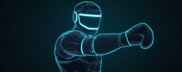 Poster - virtual boxing match digital arena animation futuristic setting close-up action-packed concept
