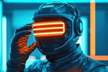 Poster - Futuristic cybernetic action scene urban setting digital art neon environment close-up view technology concept