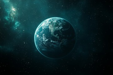 Wall Mural - the earth, a stunning blue planet, is set against a backdrop of a starry galaxy with dark stars on a