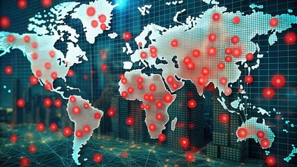 Poster - Global City Map with Red Dots Indicating Locations in Gigapixel Quality