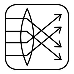 Poster - Rays in convex lens thin line icon, optical equipment concept. Vector graphics. Focus, lens and arrows in square sign on white background, linear style for mobile or design.