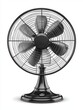 © A4719 - Black metal desk fan with five blades, isolated on white background.