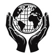 © Alam - Globe held by two hands silhouette black color logo on white background