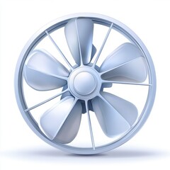 Poster - Close up view of a circular fan with five blades, rendered in light gray against a white background.