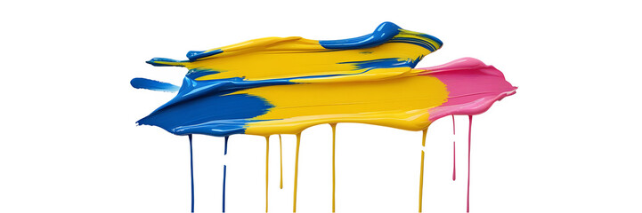Poster - Pink, yellow and blue brushstrokes of paint dripping on transparent background, perfect for creative projects