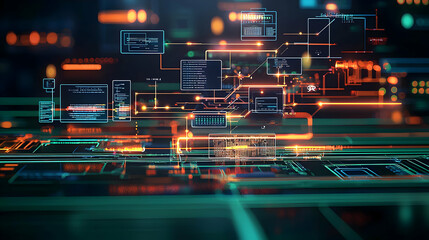 Poster - Abstract Digital Technology Interface Design With Glowing Lines And Colors