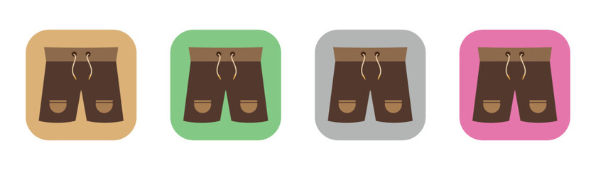 Poster - Short pants icon set. Flat style shorts bermuda vector, icons between colourful square shape. Modern short pant silhouette symbol web graphic design. Vector illustration. EPS 10