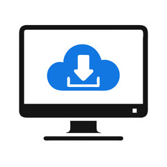 Poster - Cloud Download on Monitor Icon Representing Cloud Storage and Data Access