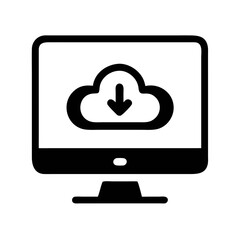 Poster - Cloud Download on Monitor Icon Representing Cloud Storage and Data Access