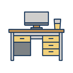 Aufkleber - Computer Desk with Drawers Icon Representing Home Office Workspace and Organization
