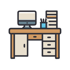 Aufkleber - Computer Desk with Drawers Icon Representing Home Office Workspace and Organization