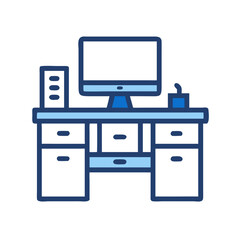 Aufkleber - Computer Desk with Drawers Icon Representing Home Office Workspace and Organization
