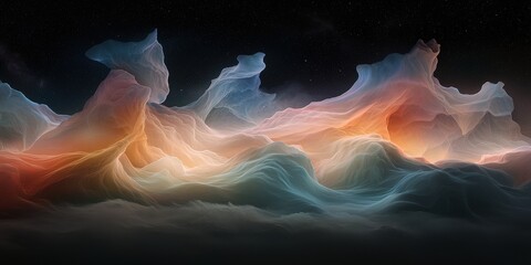 Poster - Abstract Dreamscape of Celestial Clouds with Starry Sky, Digital Art for Backgrounds and Designs.