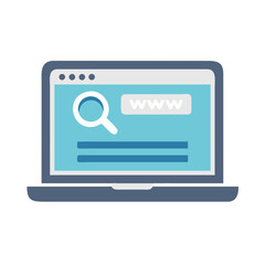 Poster - Laptop with Search Bar Icon Representing Web Search and Online Information Retrieval