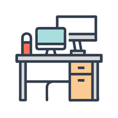 Aufkleber - Office Desk Icon Representing Workstation Table for Professional and Home Office Setup