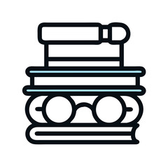 Poster - Stack of Books with Glasses Icon Representing Study and Knowledge Acquisition
