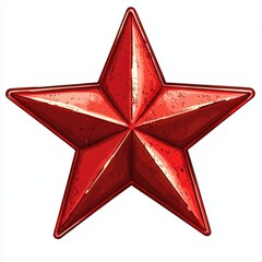 Poster - Red five pointed star, detailed texture, pixel art style.