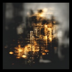 Poster - Abstract Cityscape at Night with Shimmering Golden Lights and Blurry Background Impressionism.