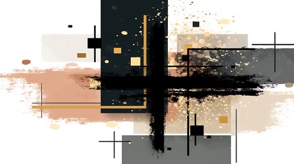 Poster - Abstract Composition Featuring Geometric Shapes and Textural Elements on White Backdrop Minimalist Design.